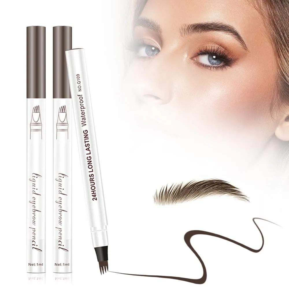 2PCS Microblading Eyebrow Pen, 3D Magic Eyebrow Pencil Natural Makeup Fine Stroke Eyebrow Pen, Waterproof Eye Brown Makeup Long-Lasting for Women (Dark Brown)