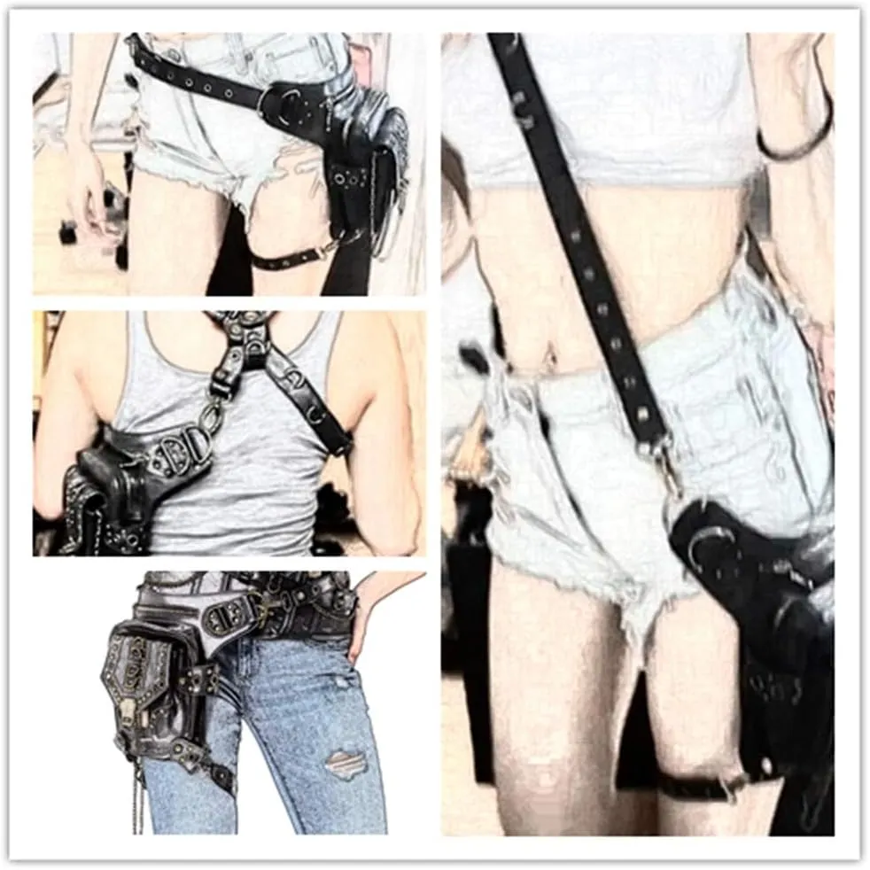 Black Fanny Waist Bag for Women of Steampunk Punk Rock Fashion Multiway Carry Style (black stud)