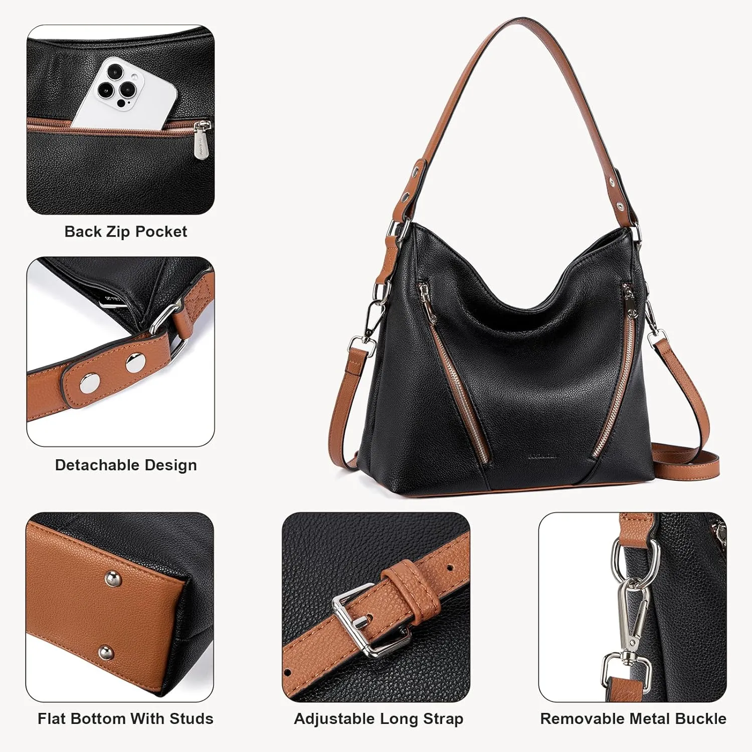 BOSTANTEN Women Leather Handbag Designer Large Hobo Purses Shoulder Bag Brown