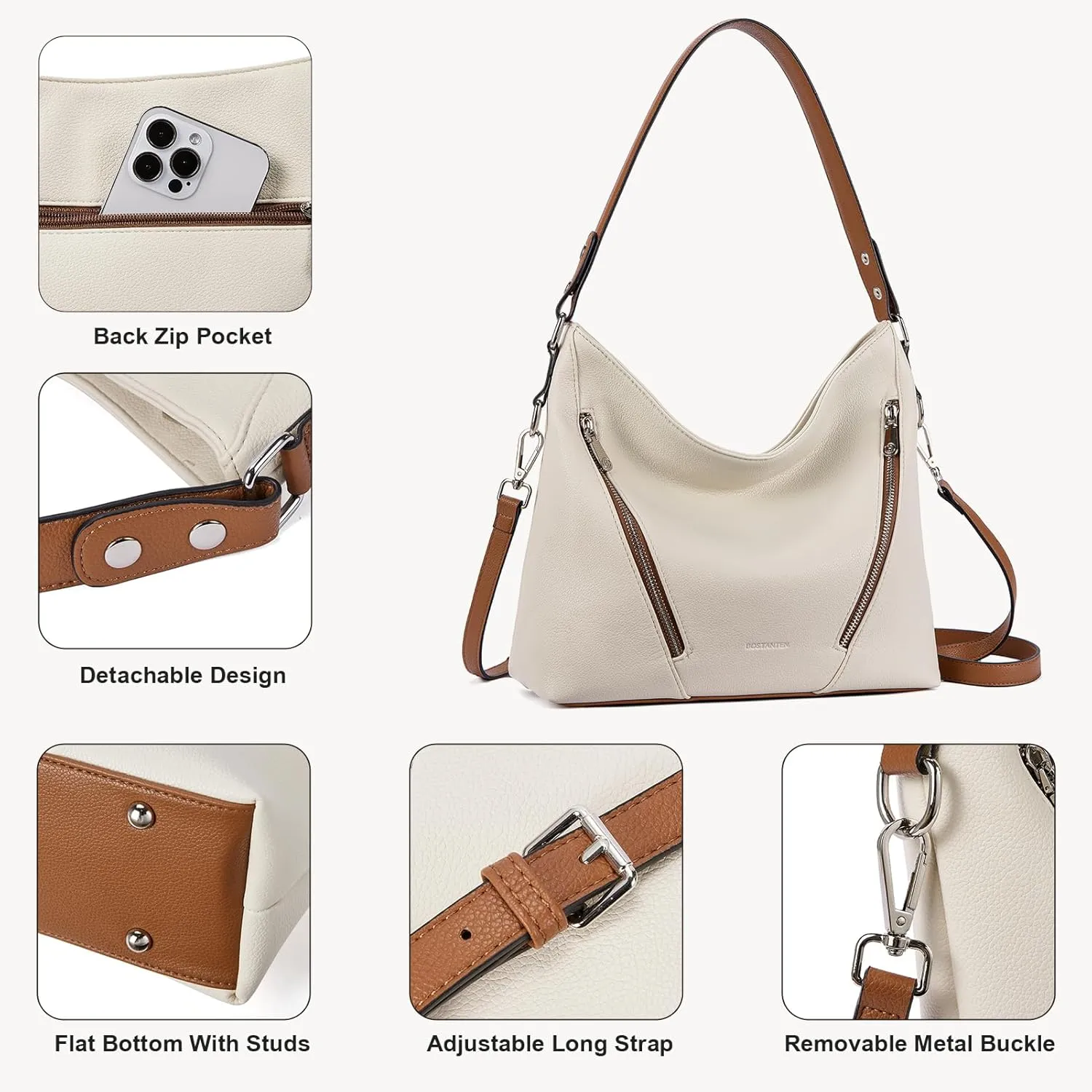 BOSTANTEN Women Leather Handbag Designer Large Hobo Purses Shoulder Bag Brown