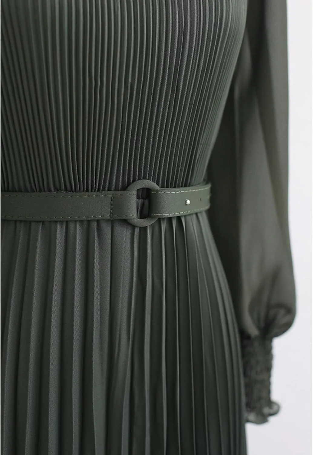 CHICWISH Women's Lilac/Yellow/Dark Green/Tan Full Pleated Belted Maxi Dress