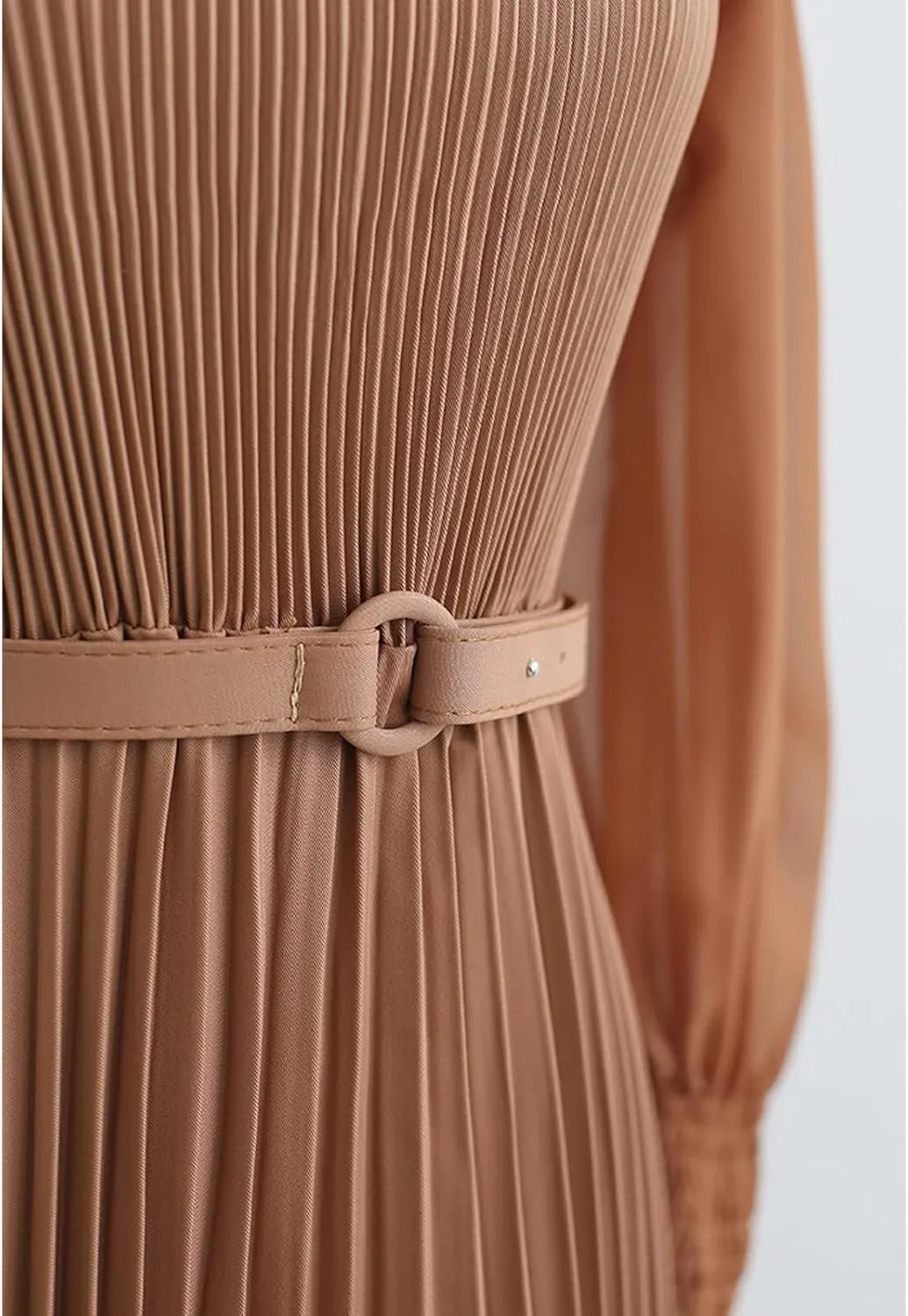CHICWISH Women's Lilac/Yellow/Dark Green/Tan Full Pleated Belted Maxi Dress