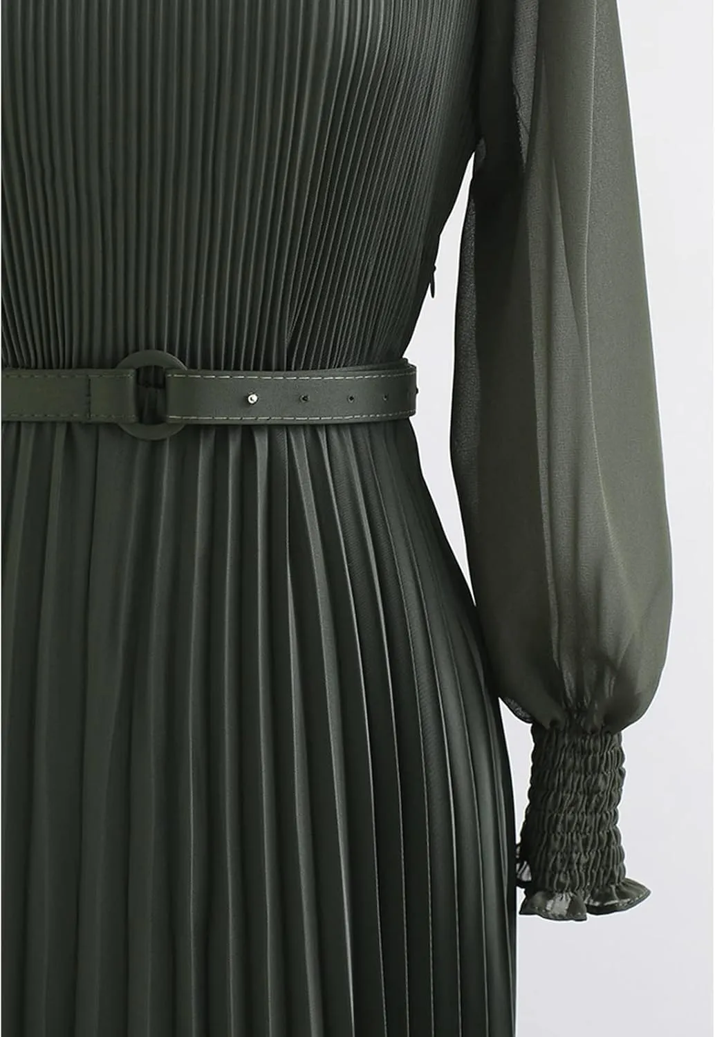 CHICWISH Women's Lilac/Yellow/Dark Green/Tan Full Pleated Belted Maxi Dress