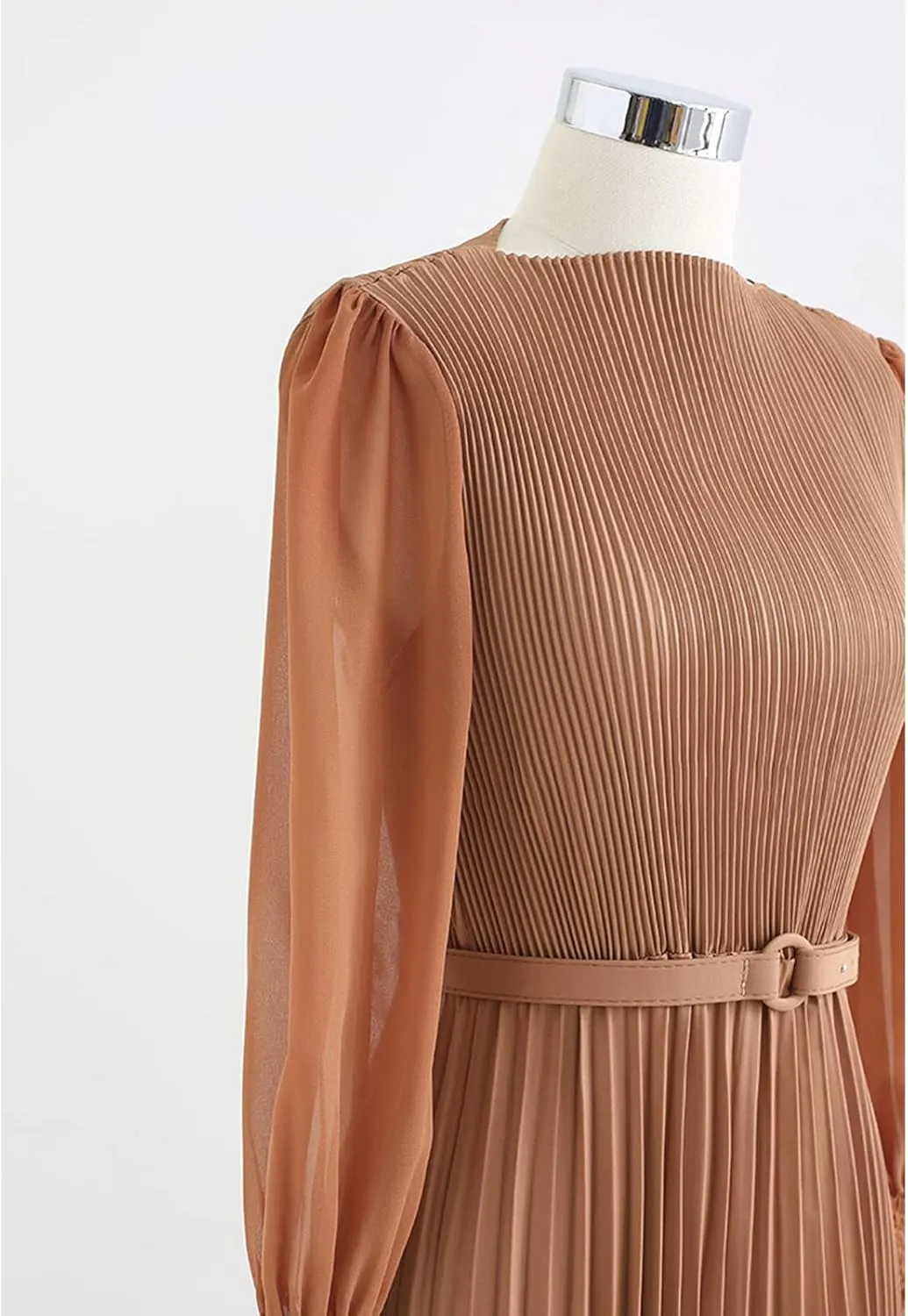 CHICWISH Women's Lilac/Yellow/Dark Green/Tan Full Pleated Belted Maxi Dress