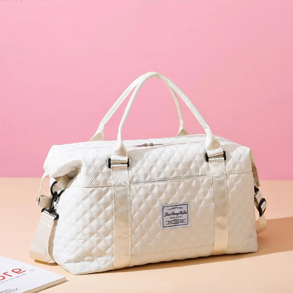 Cute Travel Bag Weekend White Duffel Cute Overnight Gym Tote Carry On Bag for Women (Ivory White)