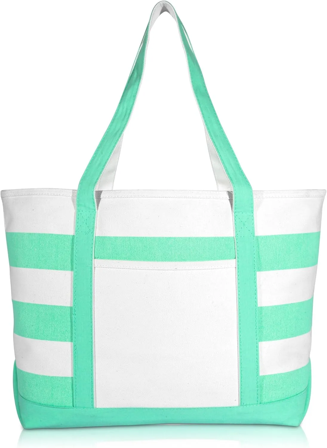 DALIX Striped Boat Bag Premium Cotton Canvas Tote White Mint Green