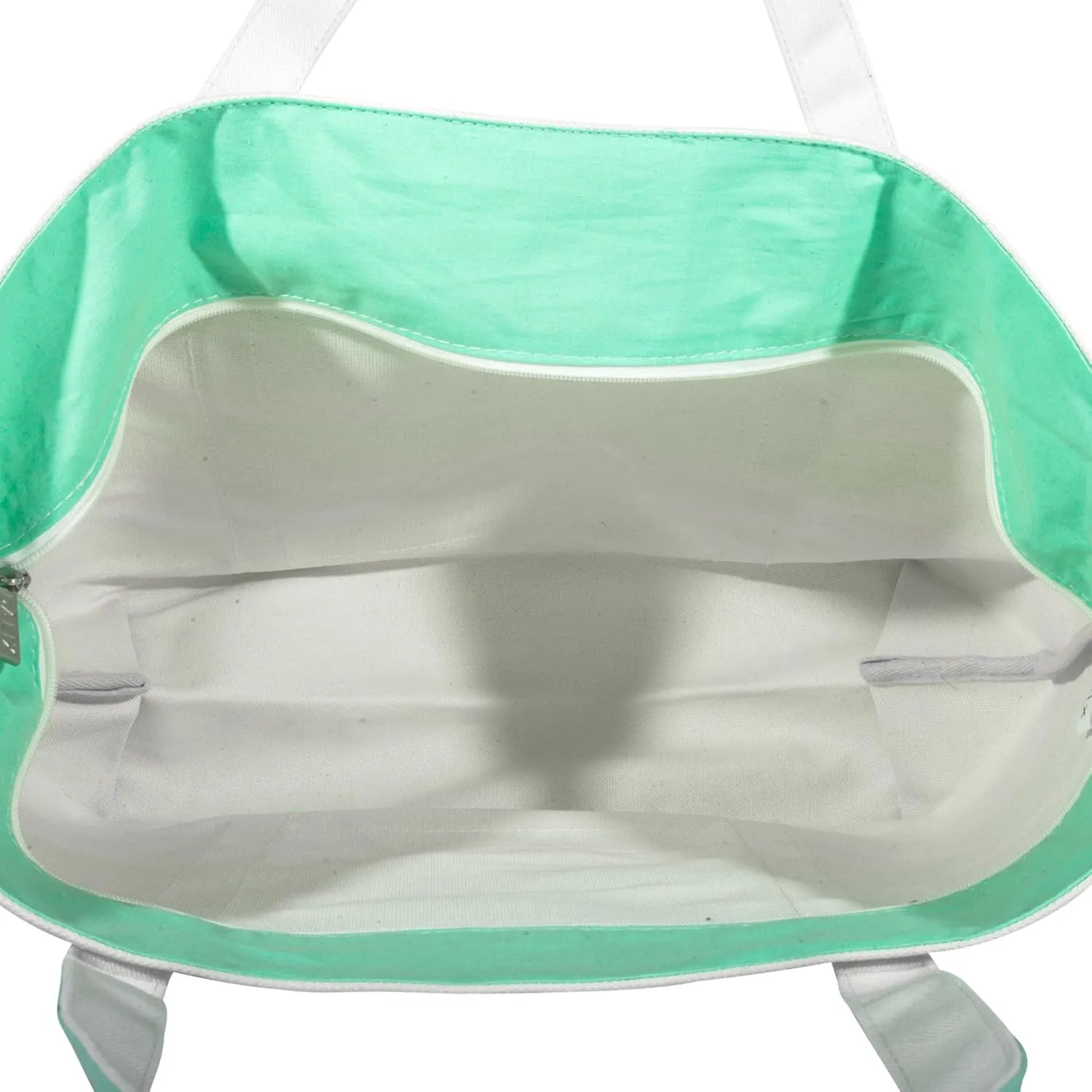 DALIX Striped Boat Bag Premium Cotton Canvas Tote White Mint Green