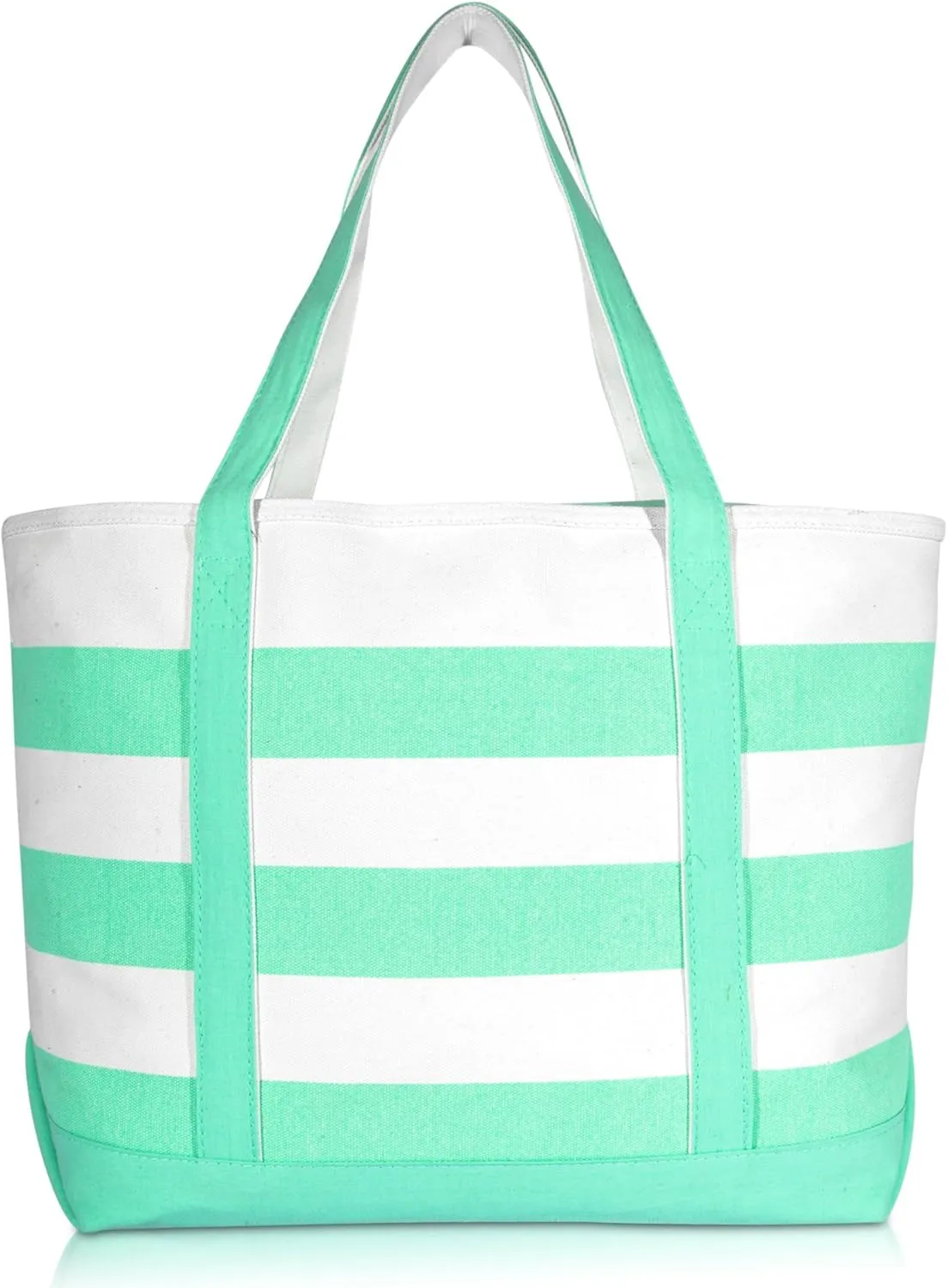 DALIX Striped Boat Bag Premium Cotton Canvas Tote White Mint Green