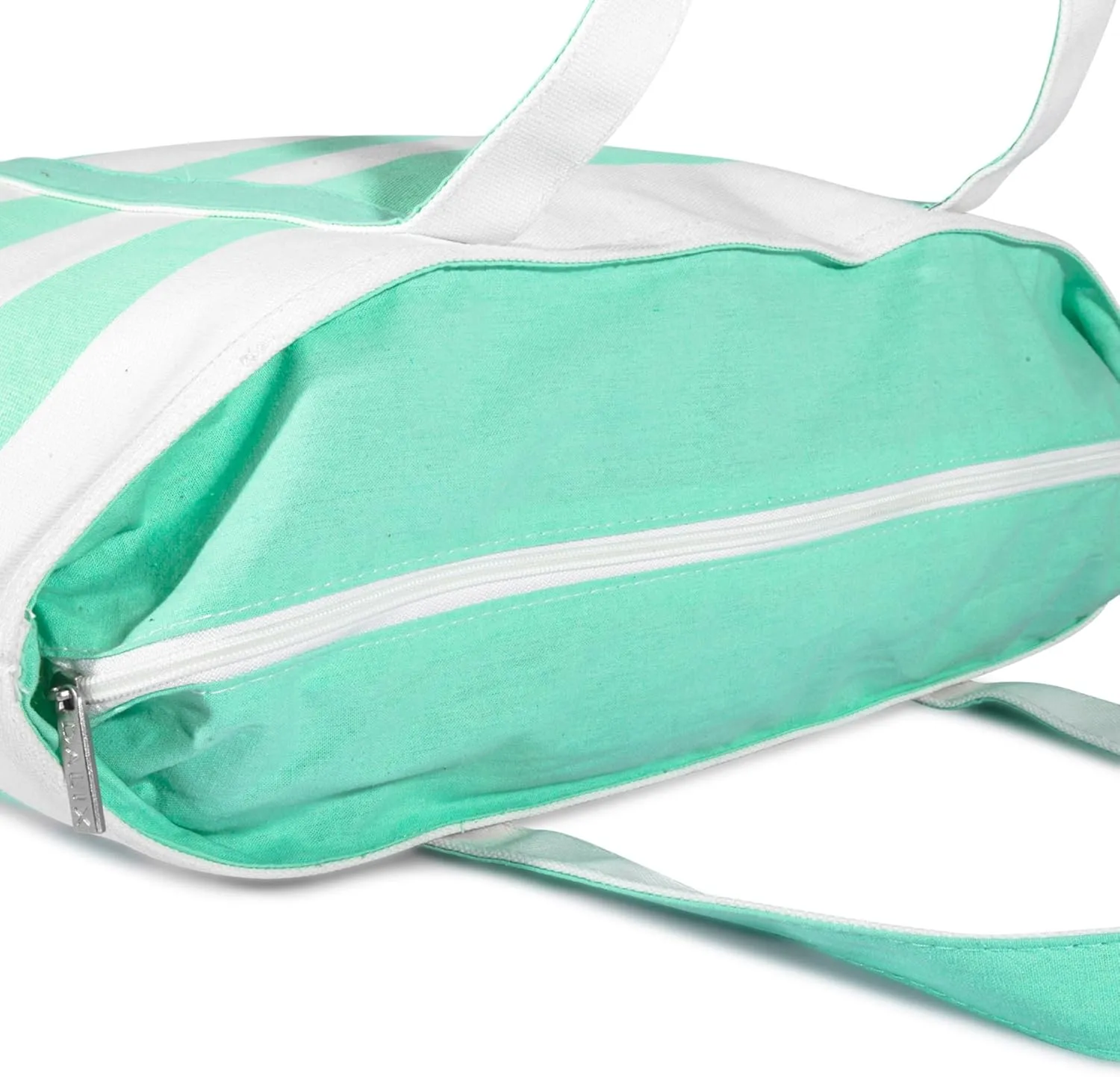 DALIX Striped Boat Bag Premium Cotton Canvas Tote White Mint Green