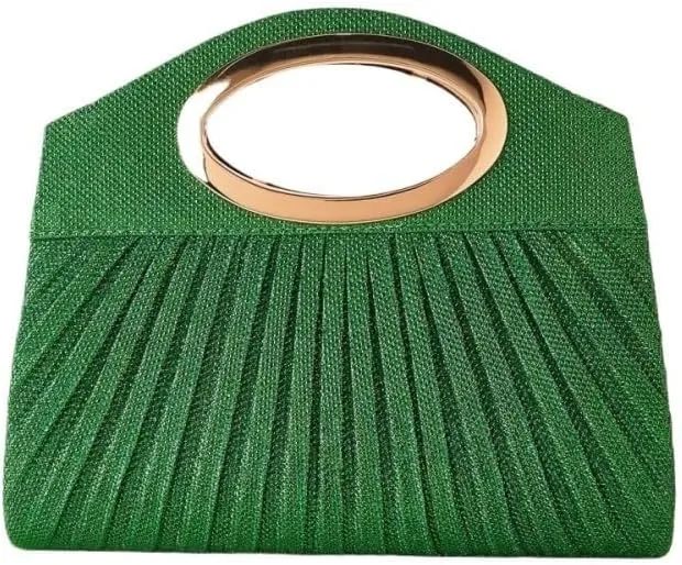 Fabric Art Green Evening Bag Metal Halo Clutch Purses