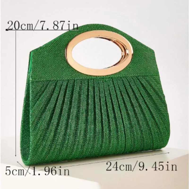 Fabric Art Green Evening Bag Metal Halo Clutch Purses