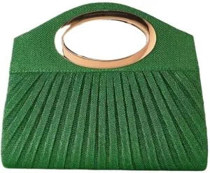 Fabric Art Green Evening Bag Metal Halo Clutch Purses