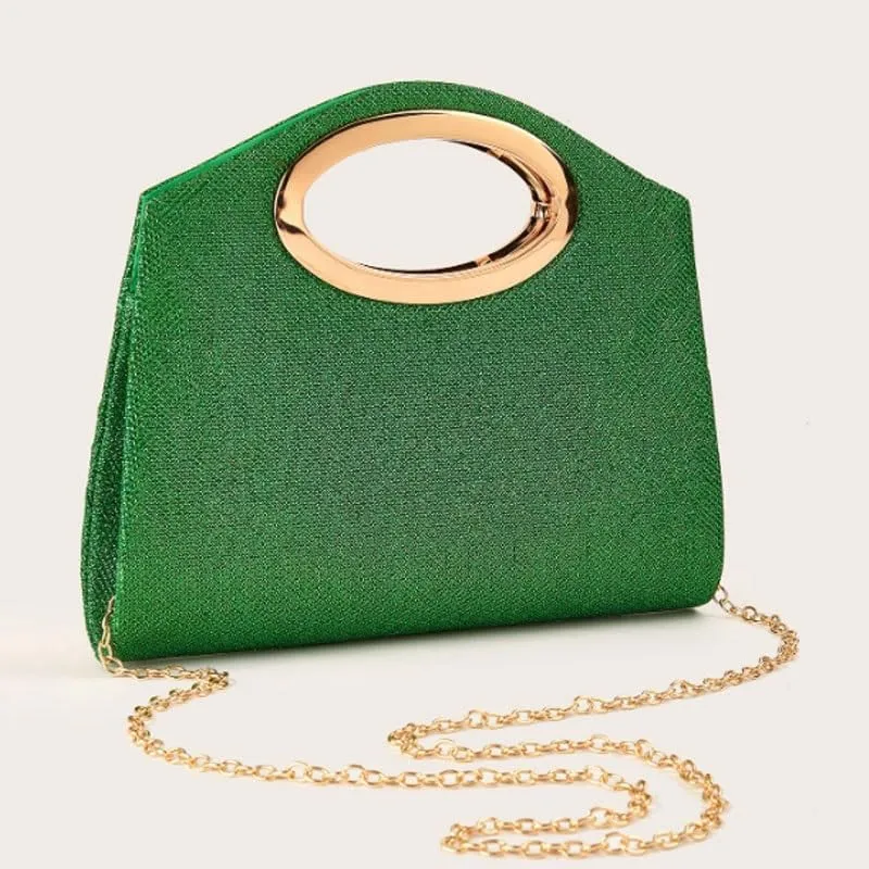 Fabric Art Green Evening Bag Metal Halo Clutch Purses