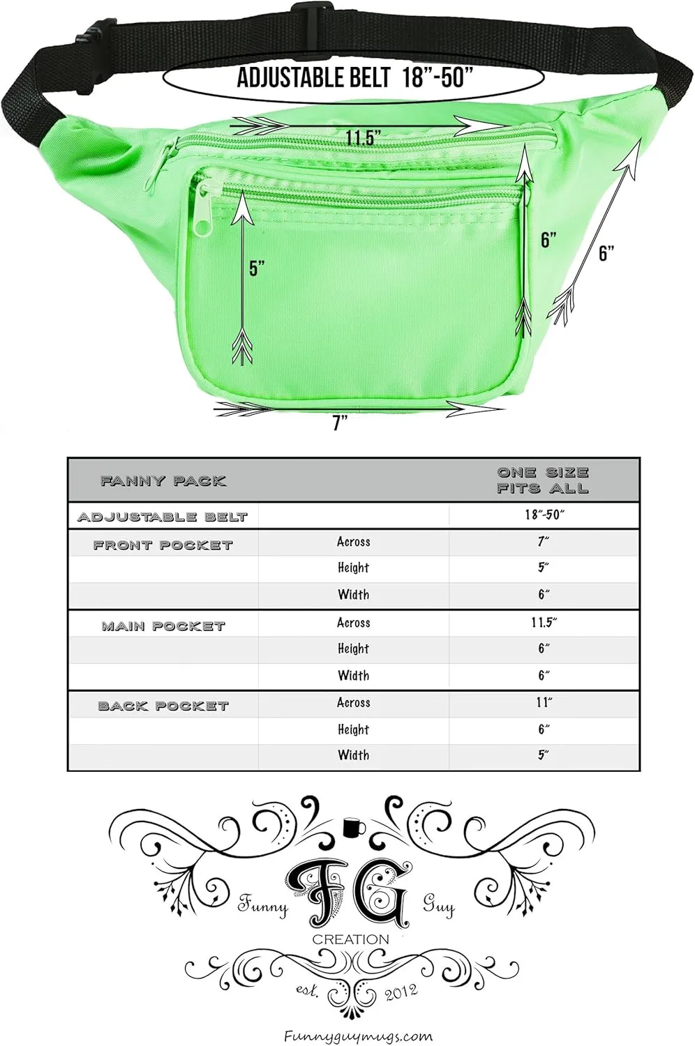 Funny Guy Mugs Plain Fanny Pack, Neon Green