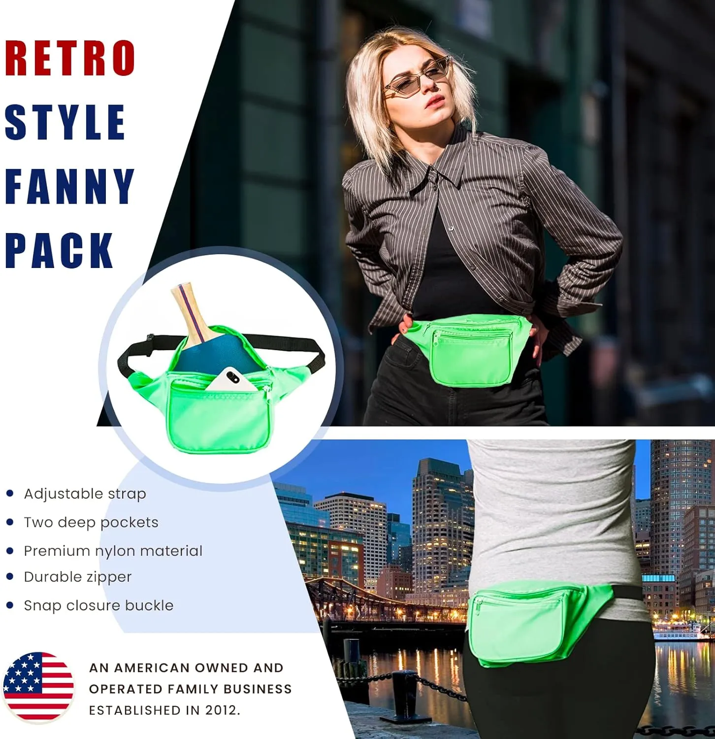 Funny Guy Mugs Plain Fanny Pack, Neon Green