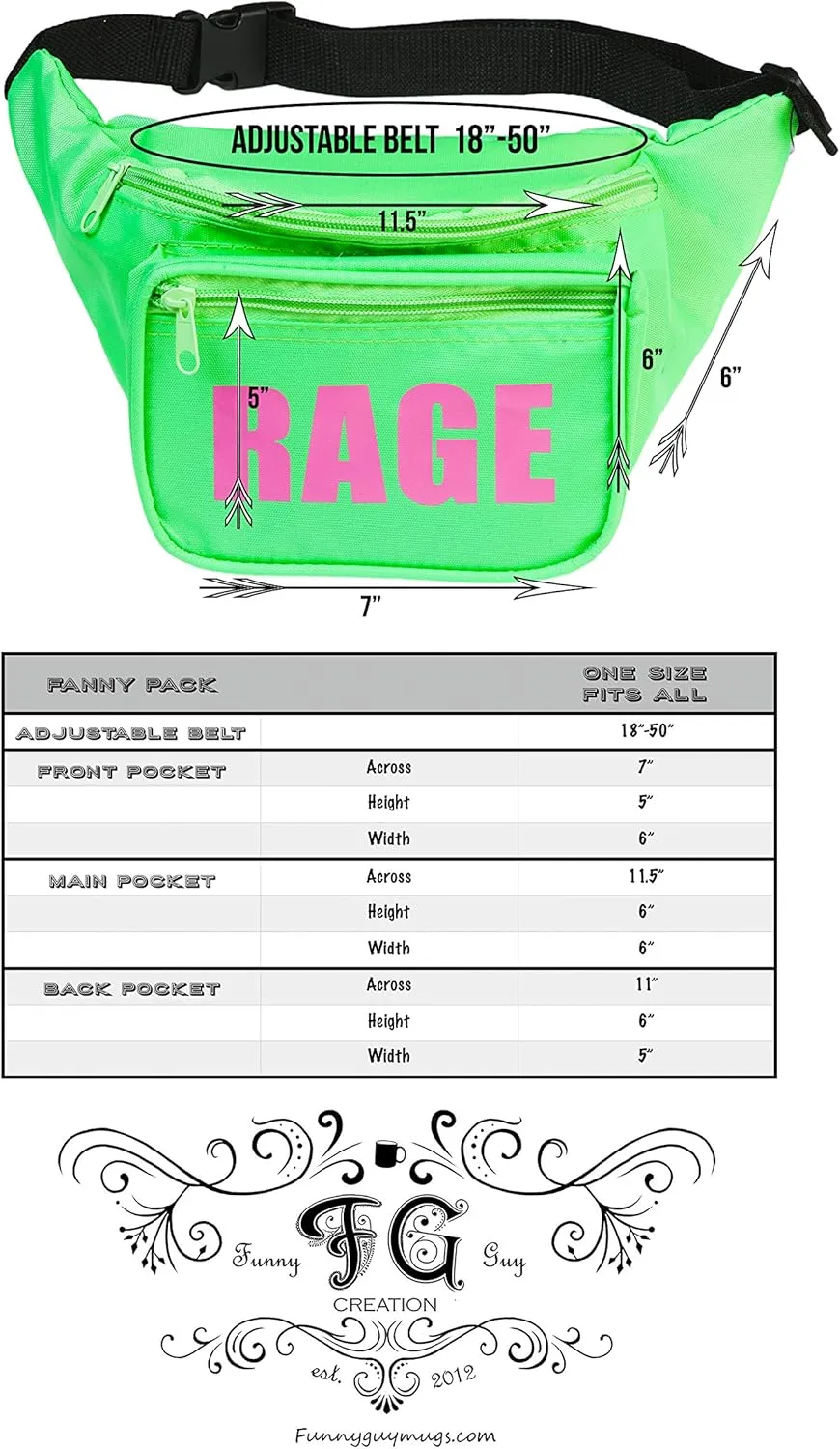 Funny Guy Mugs RAGE Fanny Pack, Neon Green
