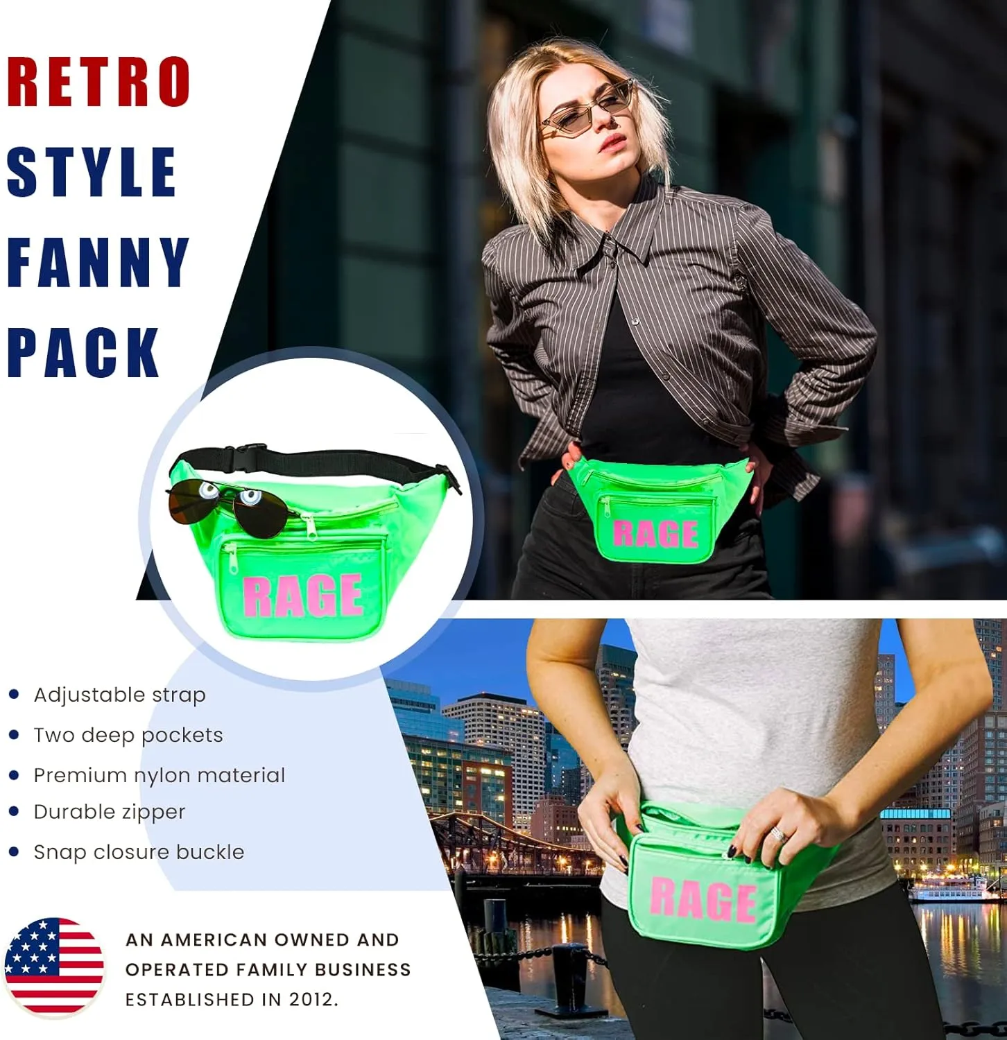 Funny Guy Mugs RAGE Fanny Pack, Neon Green