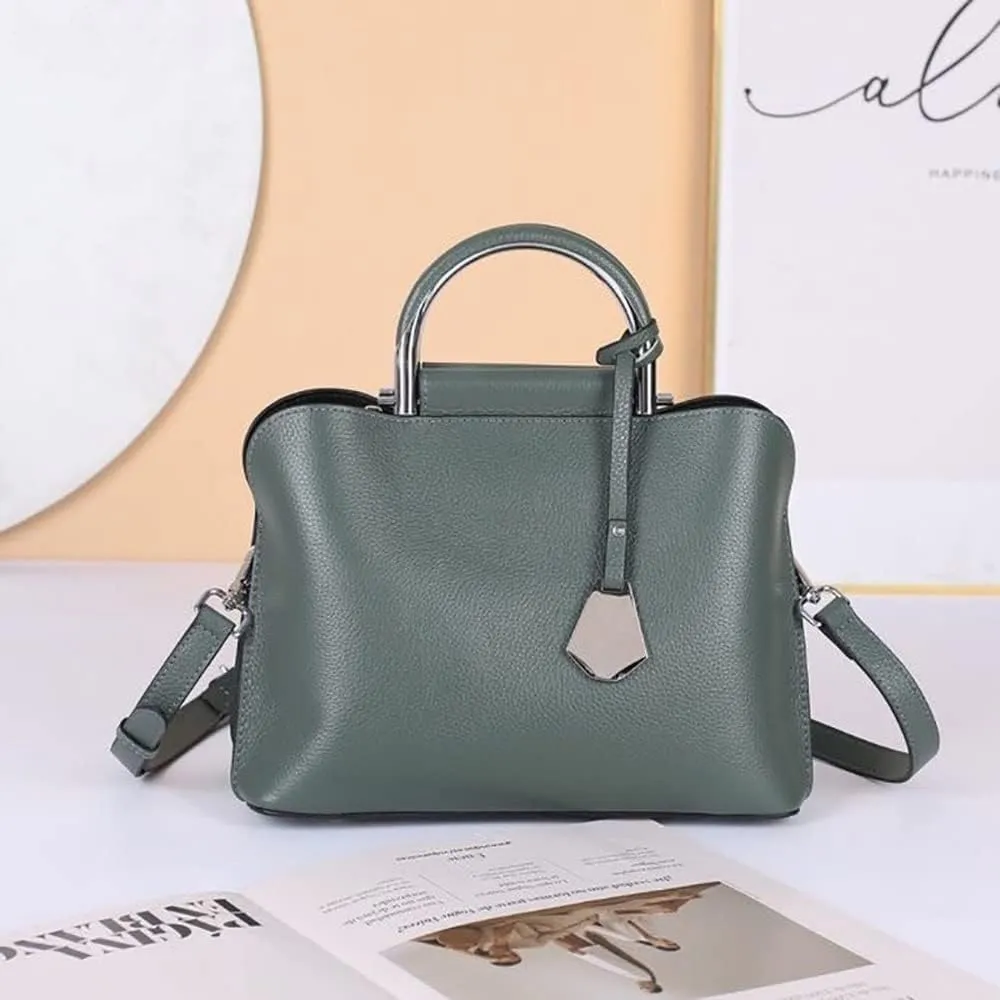 Genuine Cow Leather Design Shoulder Bag Purses Women Tote Bags Top Handle Satchel Handbags (Green) (Color : Green)