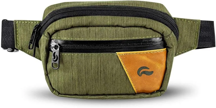 Hipster Smell Proof Bag - Fanny Pack (Green/Brown Leather)