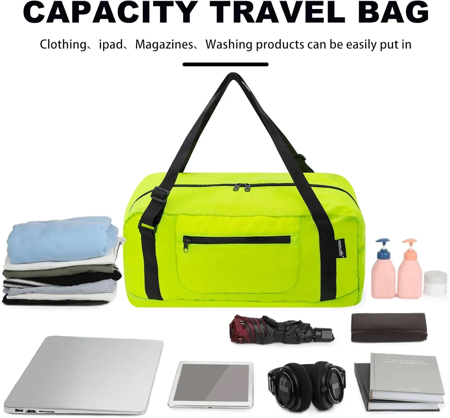 HOLYLUCK Foldable Travel Duffel Bag For Women & Men Luggage Great for Gym - Fluorescent yellow