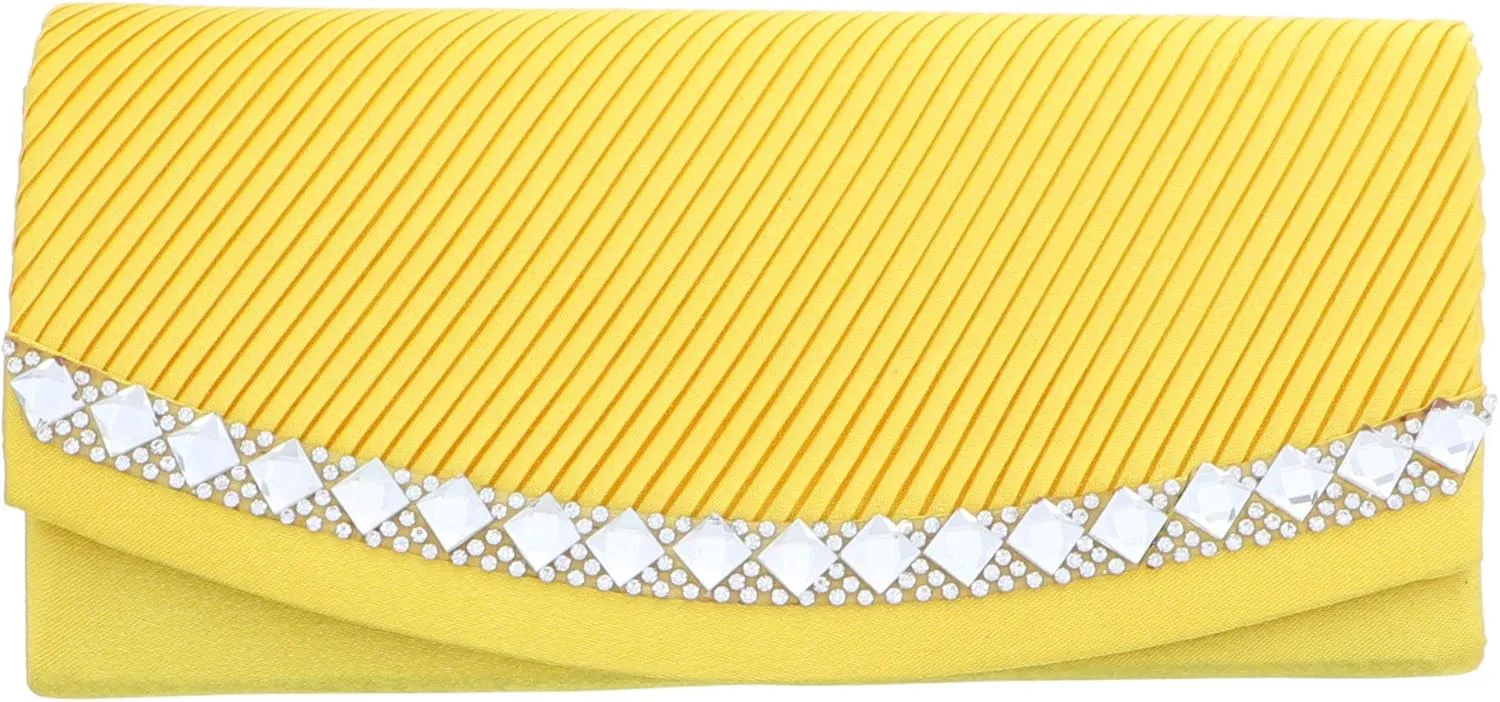 Li'Shay Rhinestone Satin Pleated Evening Bag - Yellow