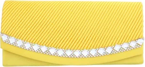 Li'Shay Rhinestone Satin Pleated Evening Bag - Yellow