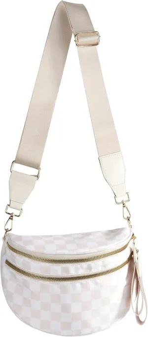 Nuvore Crossbody Bag, Black and White Checkered Bag, Trendy Checkerboard Chest Bag, Handbag (White)