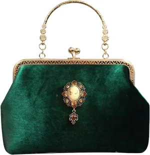 Retro Green Handbag for Women, Wedding Clutch Purses Evening Bags Velvet Evening Bag Formal Wedding Party Handbag (Color : Green)