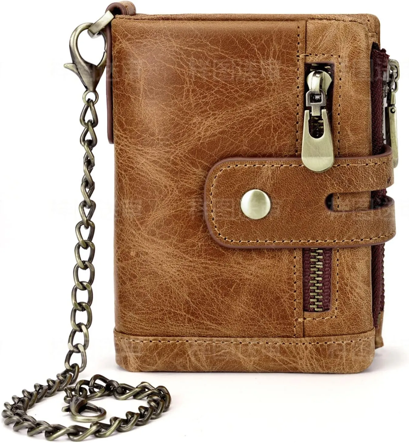 Vintage Small Women's wallet RFID Blocking Chain ladies purse leather (brown)