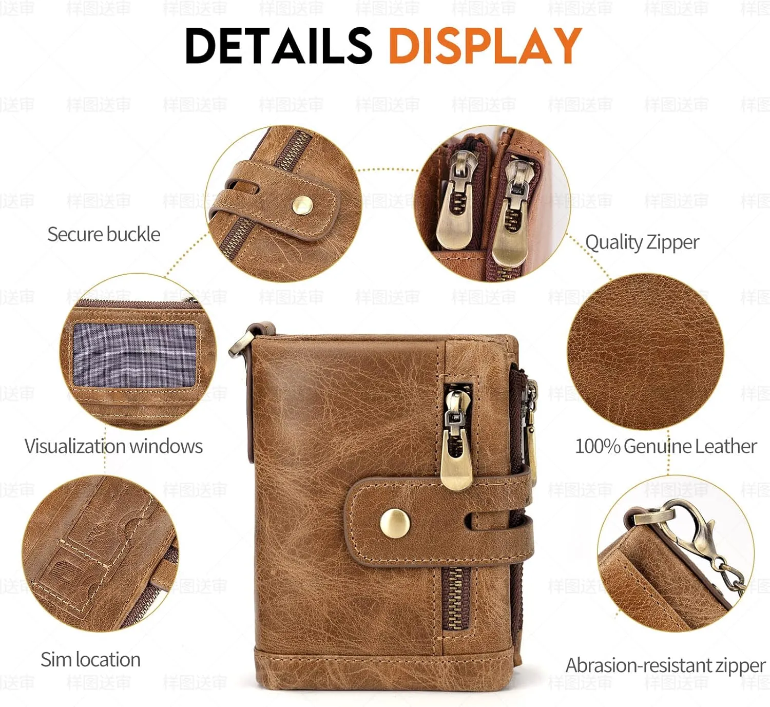 Vintage Small Women's wallet RFID Blocking Chain ladies purse leather (brown)