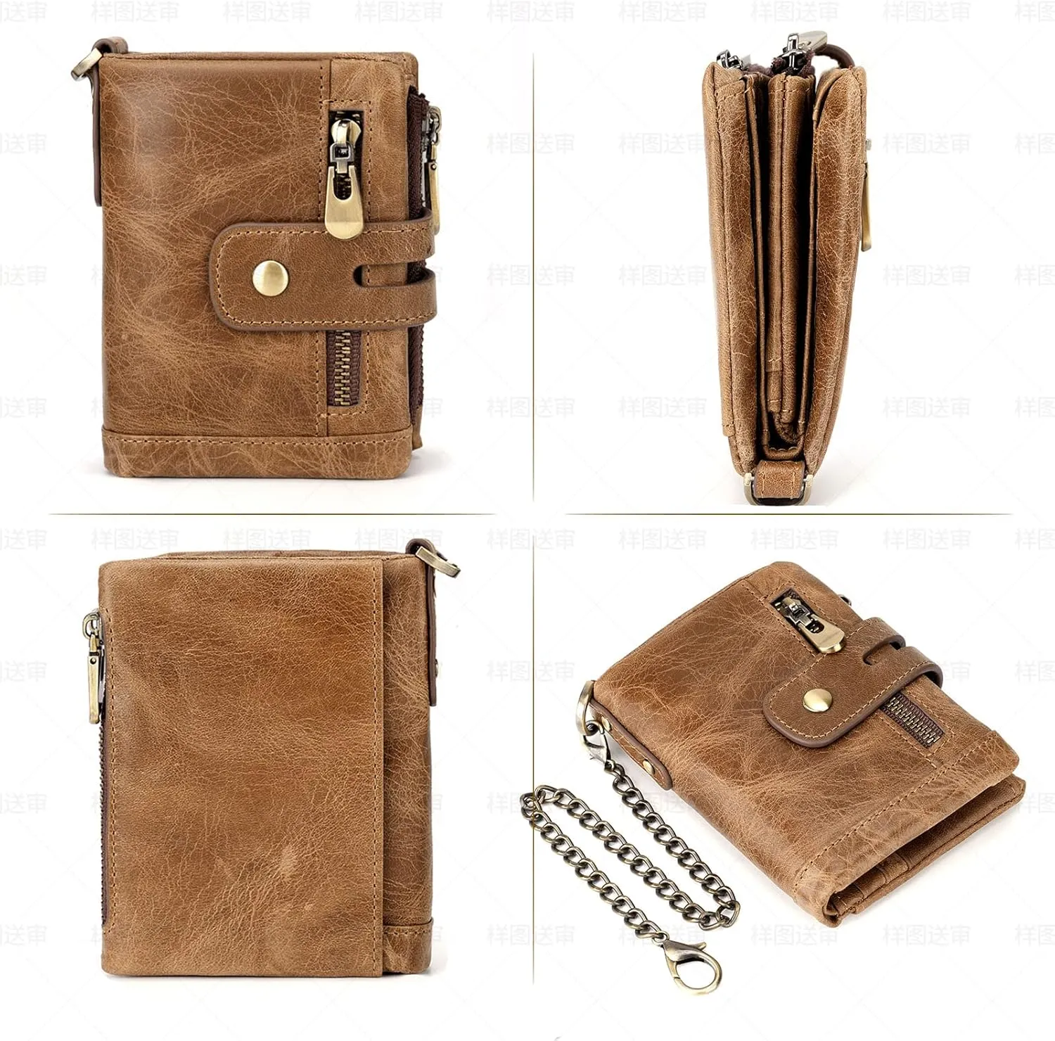 Vintage Small Women's wallet RFID Blocking Chain ladies purse leather (brown)