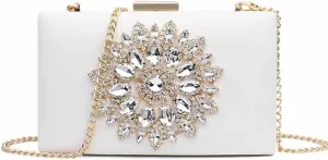 White Handbag for Women, Fashion Diamond-Studded Chain Dinner Clutch Luxury Small Shoulder Bag for Wedding, Night (Color : White)