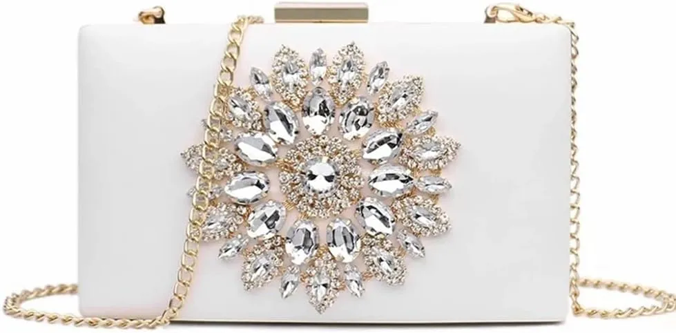 White Handbag for Women, Fashion Diamond-Studded Chain Dinner Clutch Luxury Small Shoulder Bag for Wedding, Night (Color : White)