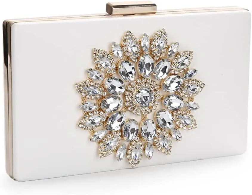 White Handbag for Women, Fashion Diamond-Studded Chain Dinner Clutch Luxury Small Shoulder Bag for Wedding, Night (Color : White)