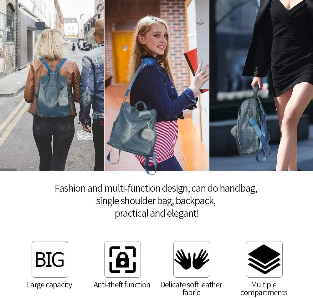 Women Backpack Purse Fashion Waterproof Anti-theft PU Leather Nylon Shoulder Bag Travel Backpack Ladies