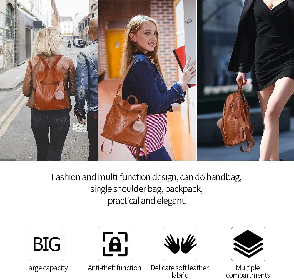 Women Backpack Purse Fashion Waterproof Anti-theft PU Leather Nylon Shoulder Bag Travel Backpack Ladies