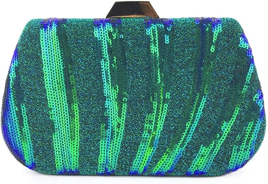 Women Clutch Bag Blue Green Sequin Evening Bag Luxury Designer Wedding Handbag Messenger Bag, Chain Shoulder Bag (Color : Green)