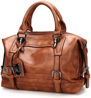 Women Leather Ladies Handbag Shoulder Bag Tote Satchel Purse Brown Brown
