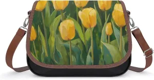 Women's Handbag Yellow Tulips Flowers Satchel Bag Leather Crossbody Bag Waterproof Messenger Bag