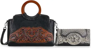 Women's Wallet Black AND Women Satchel Handbags Crossbody Bag Medium Size Tote Black